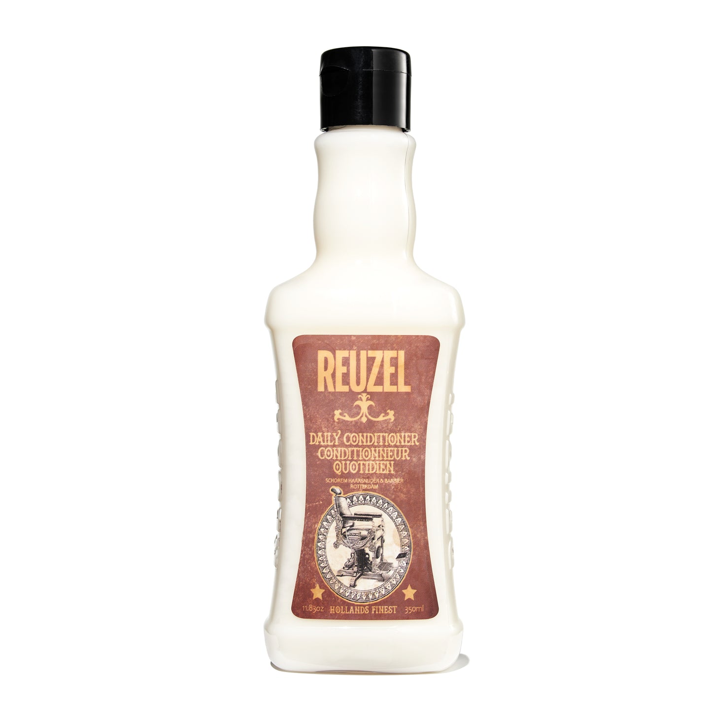 Reuzel Deutschland Daily Hair Conditioner bottle with label, showing smooth and healthy hair after application.
