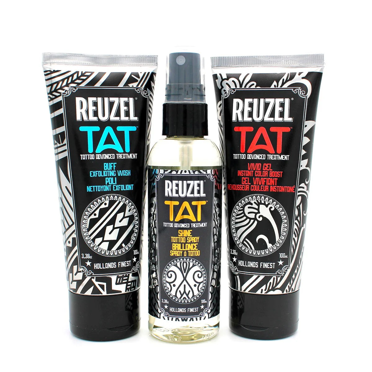 TAT Trio - BUFF Exfoliating Wash, SHINE Spray, Vivid Gel | Reuzel Germany