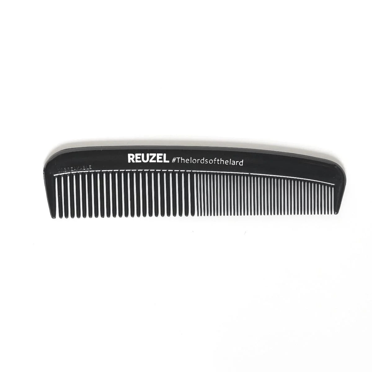 Black comb with REUZEL branding on a white background