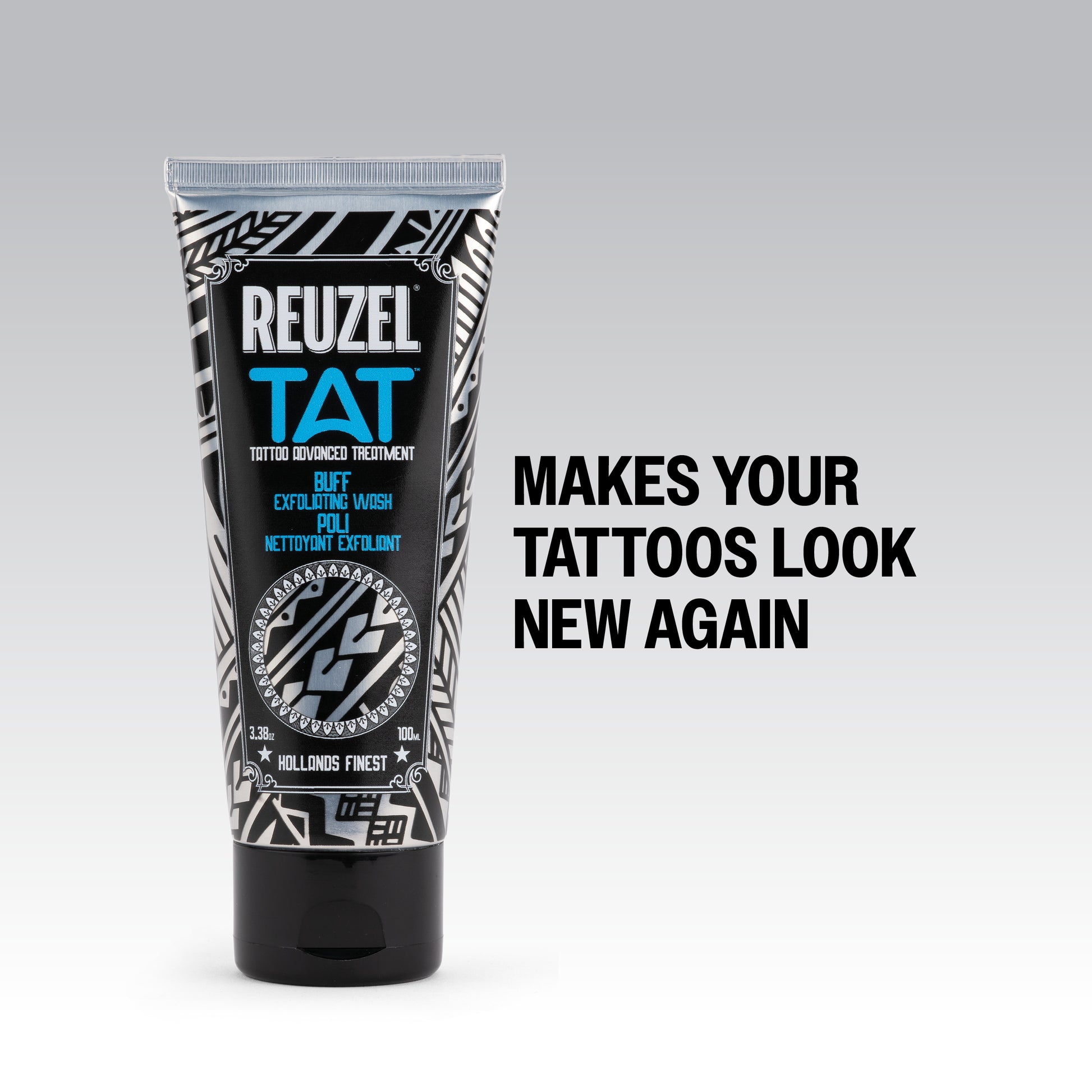 Reuzel TAT BUFF makes your tattoos look new again on a white background