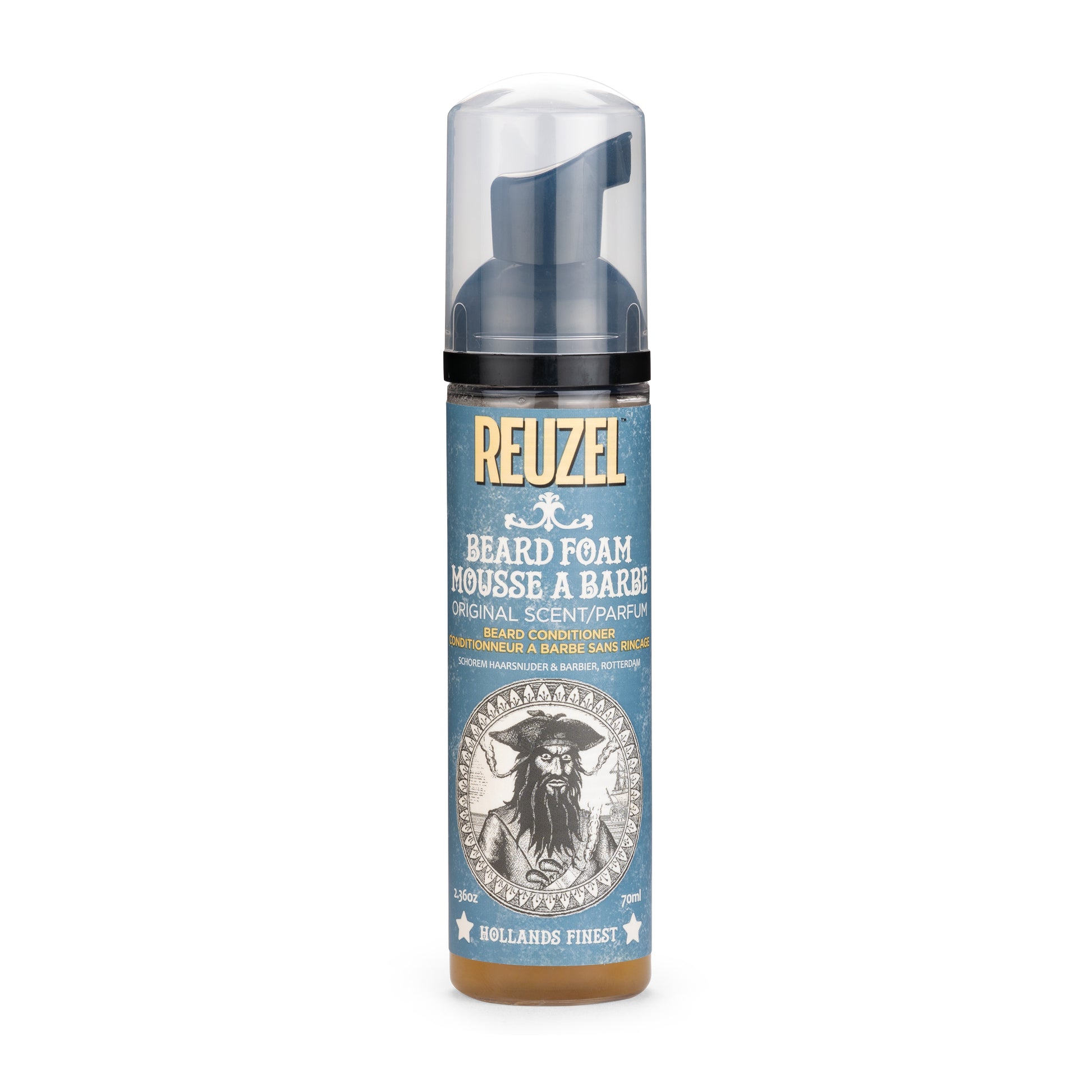 Reuzel beard foam bottle on a white background