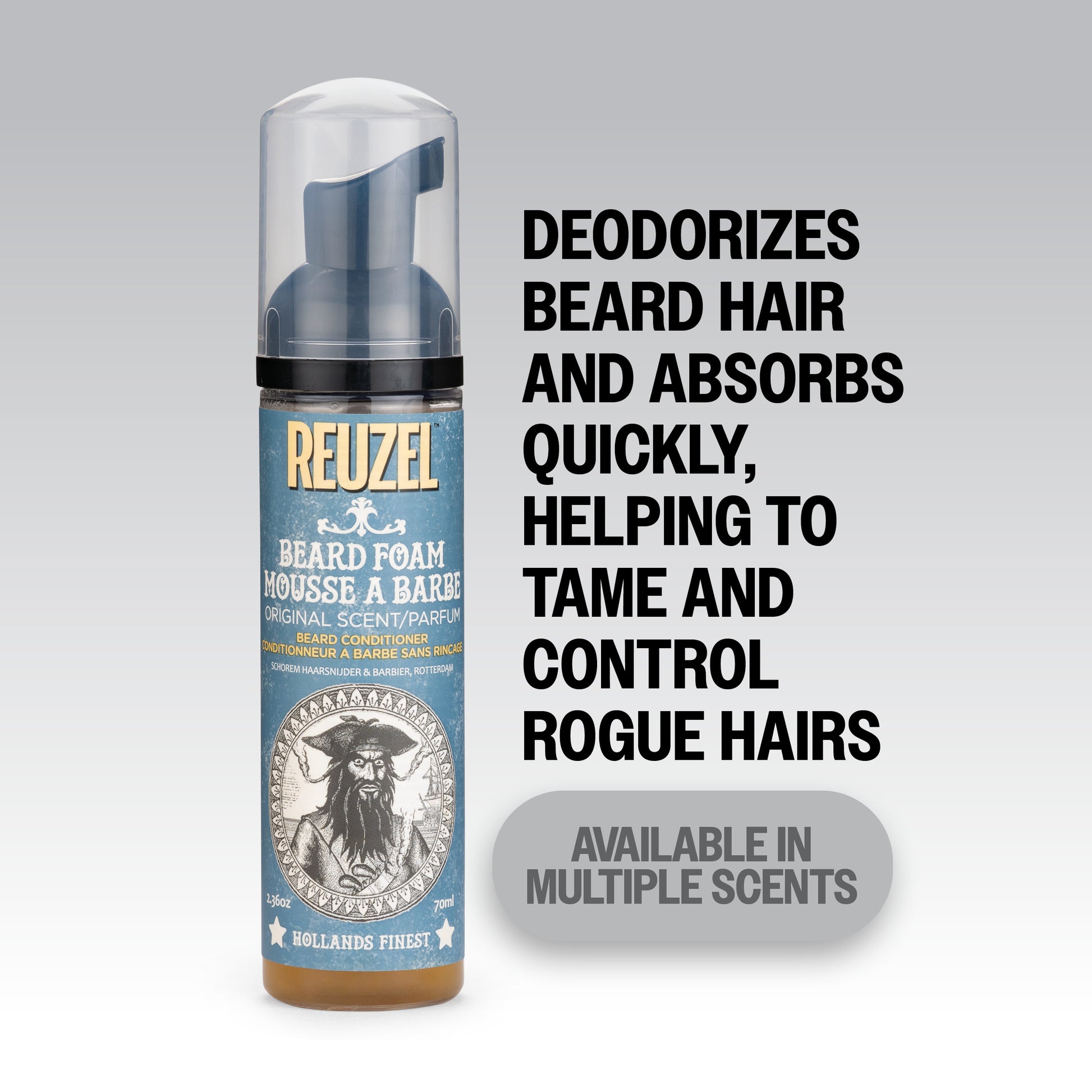 Reuzel Beard Foam deodorizes beard hair and absorbs quickly, helping to tame and conto rogue hairs