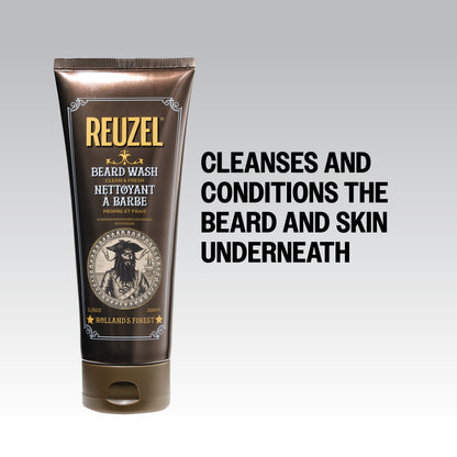 Reuzel Deutschland Clean & Fresh Beard Wash in a clear bottle with a pump, showing the product label and branding.