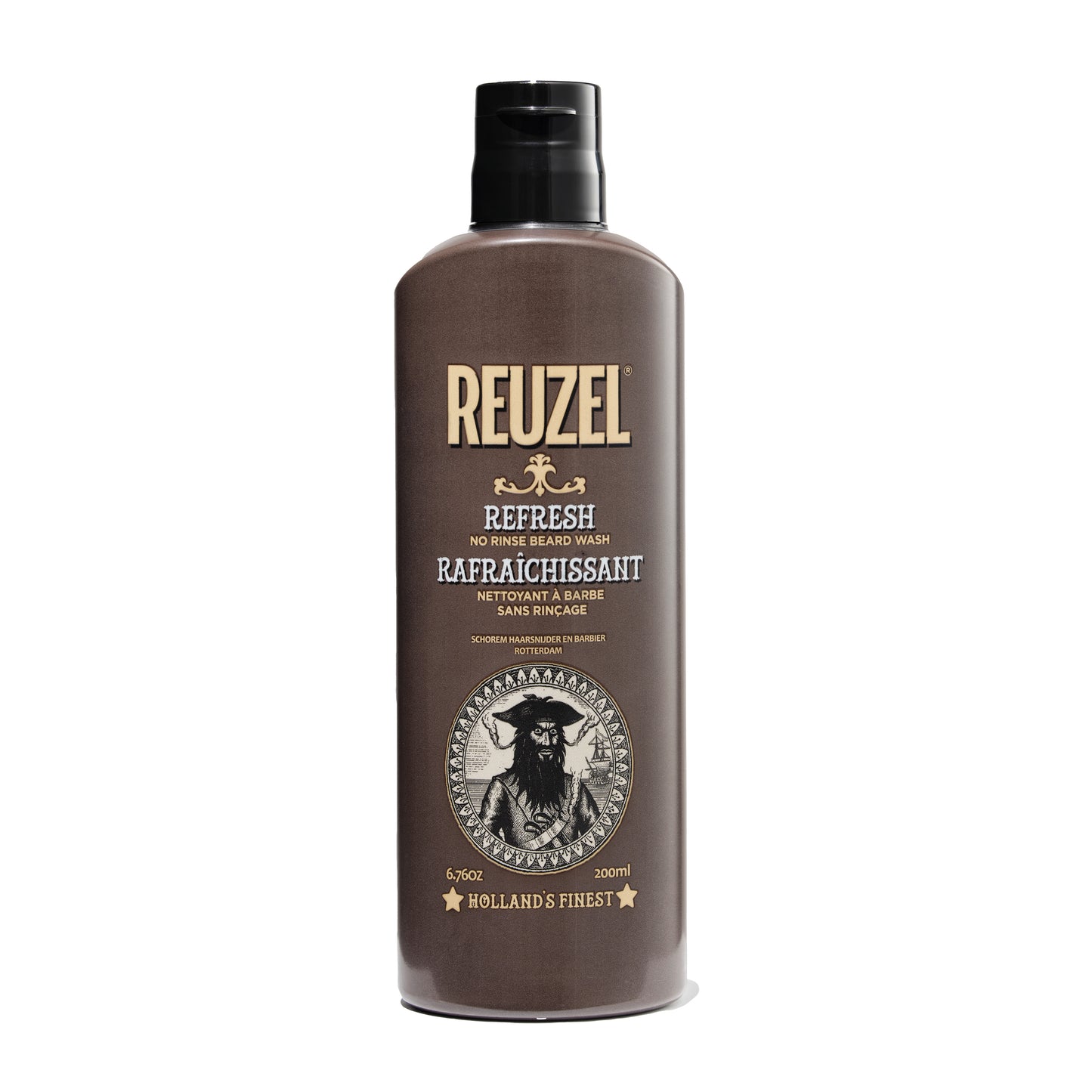 Reuzel Deutschland Refresh No Rinse Beard Wash in a 200ml bottle, featuring a clear label and designed for easy beard cleansing.