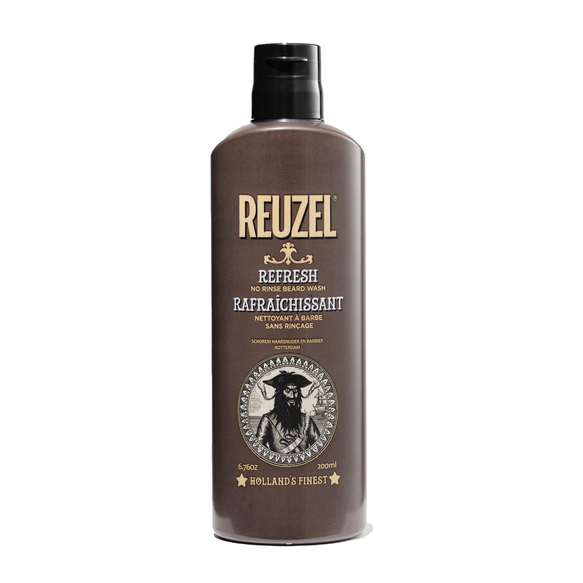 Reuzel Deutschland Refresh No Rinse Beard Wash in a 200ml bottle, featuring a clear label and designed for easy beard cleansing.