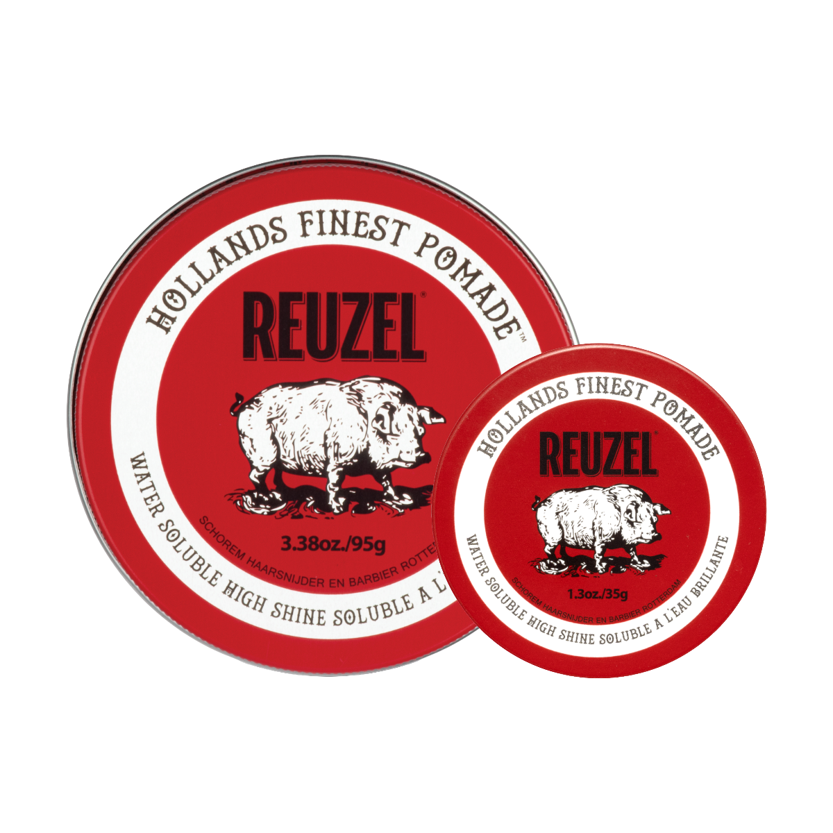 Reuzel Deutschland Road Trip To Go Red Pomade container with red logo and branding, ideal for styling hair on the go